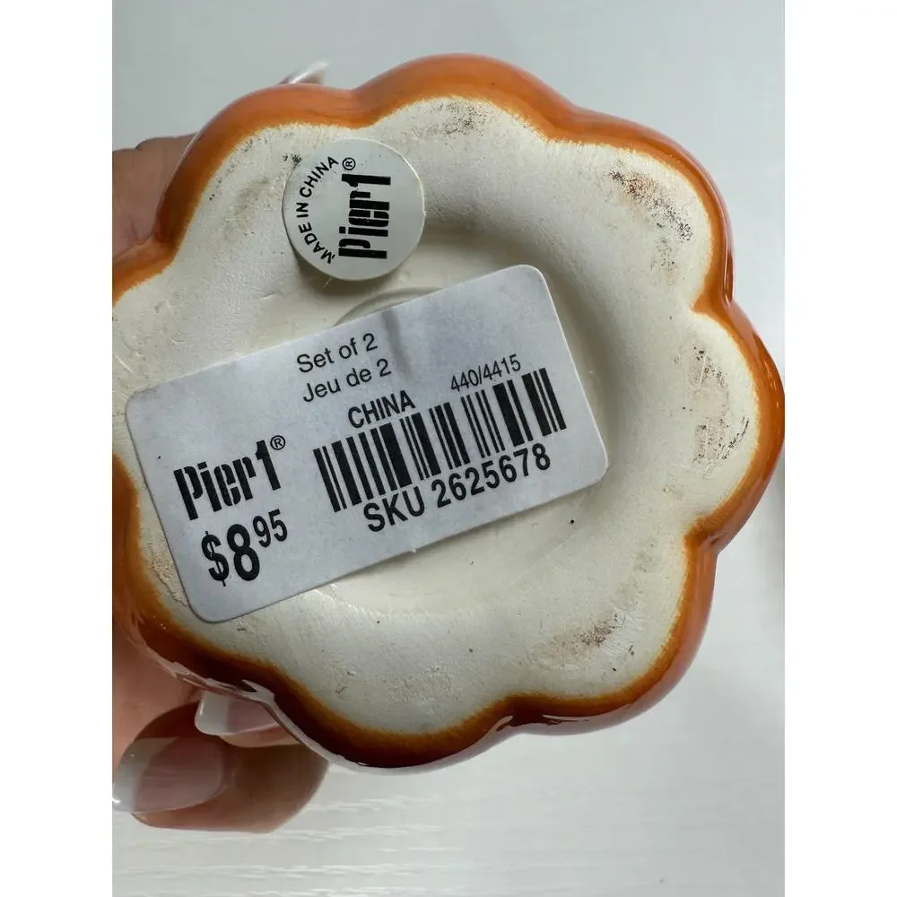 Vintage Pier 1 Ceramic Pumpkin Salt and Pepper Shaker Set, Orange Glaze, Fall